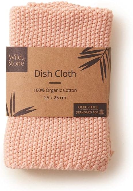 Wild & Stone | Organic Cotton Dish Cloth | Eco-Friendly Kitchen Cloth | Biodegradable & Compostable Cleaning Cloth | Rose