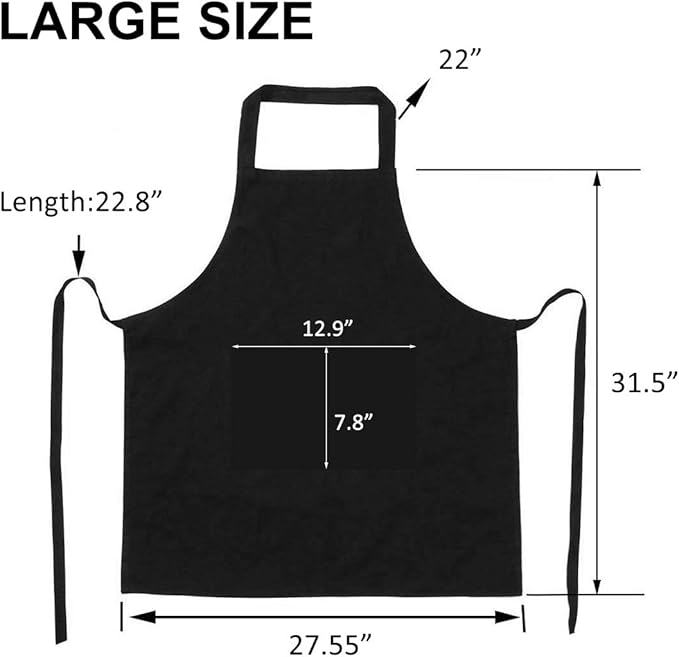 Black Chef Hat and Apron Set,Bib Apron in Big Size and Chef Hat, Bib Cooking Grilling BBQ Kitchen Chef Apron for Men Women Chef.(1set,Black)