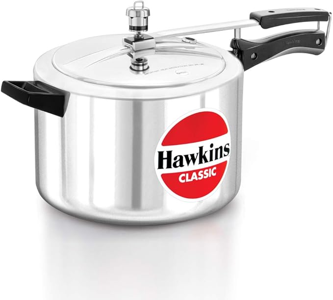 Hawkins Classic 8 Litre Aluminium Inner Lid Pressure Cooker, Wide Design Pan Cooker, Big Cooker, Silver (CL8W)