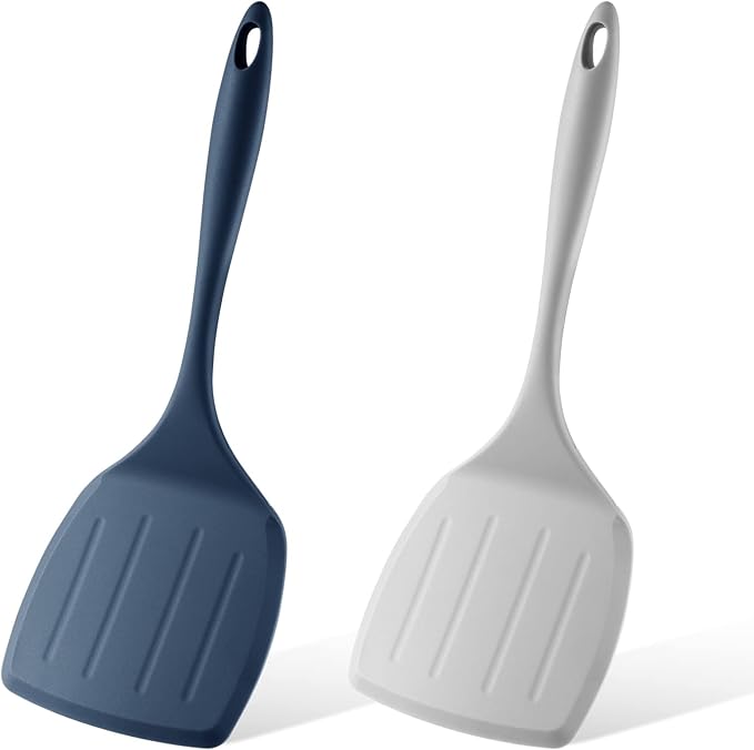 Lallisa 2 Pcs Extra Large Silicone Turner Heat Resistant Nonstick Silicone Spatulas Pancake Spatula Flexible Cooking Flipper Wok Spatula for Cooking Utensils for Kitchen Baking Stir Fry Pancake Egg