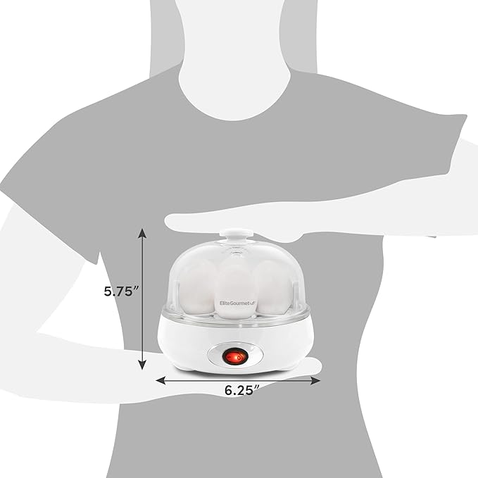 Elite Gourmet EGC007CHW Easy Electric 7 Egg Capacity Cooker, Poacher, Omelet Maker, Scrambled, Soft, Medium, Hard Boiled with Auto Shut-Off and Buzzer, BPA Free, Classic White