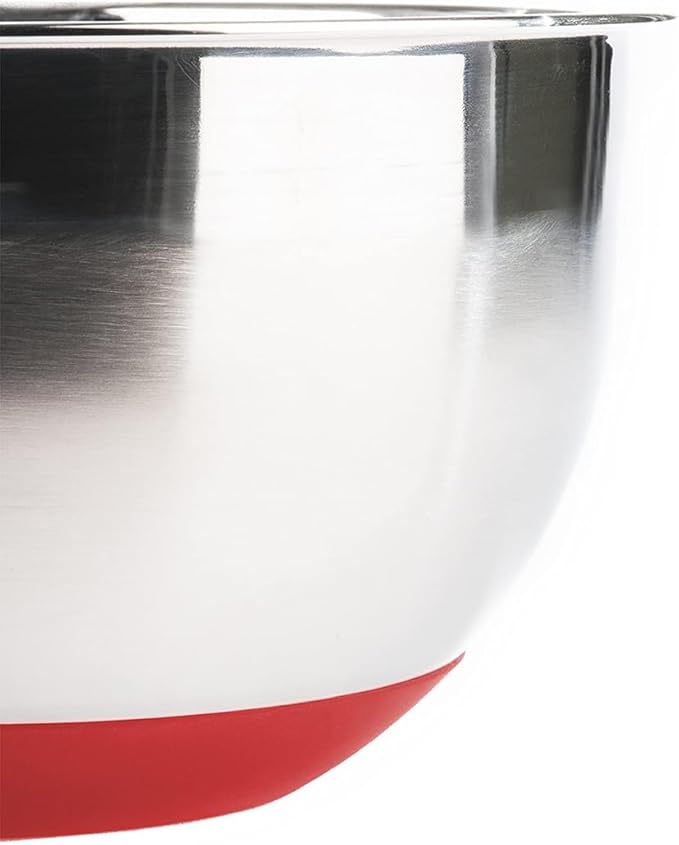 Stainless Steel Mixing Bowls with Lids and Non Slip Bases (Set of 3, Red)