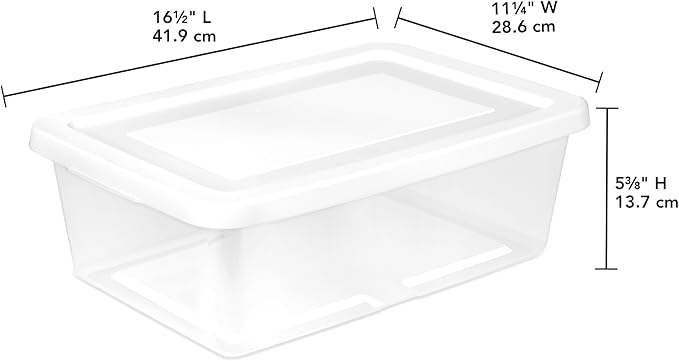 Sterilite 12 Pack Storage Box, 12 Quart Stackable Tote, Clear Plastic Container with Secure Snapping Lids for Home and Office Organization, White