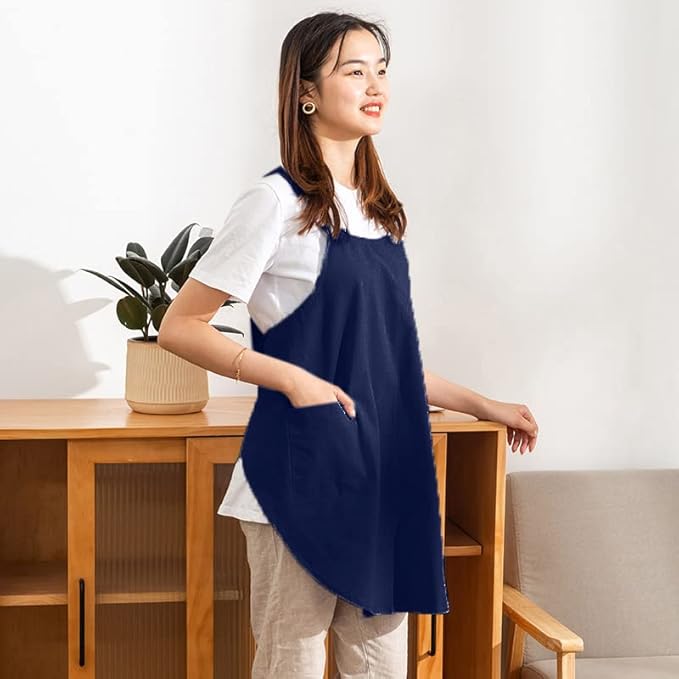 Cotton Cross Back Aprons Solid Color Cooking Kitchen Garden Smock for Women Girls with Pockets