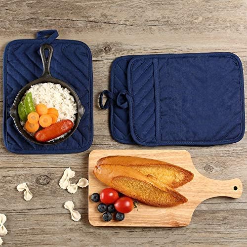 Oven Pot Holder with Pocket Cotton Heat Resistant Coaster Potholder Kitchen Hot Pad Oven Mitts for Cooking Square 7"x9"Set of 5 (Blue)