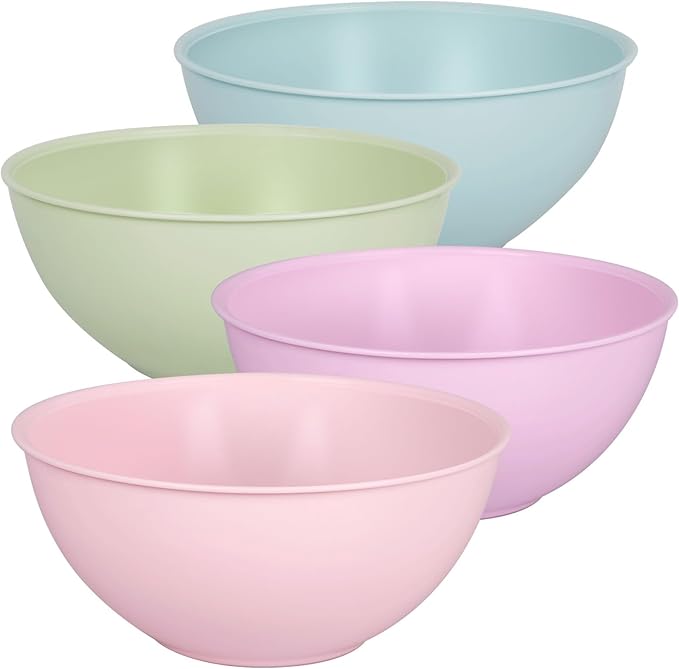 Greentainer 4-Piece Plastic Mixing Bowl Set, 113oz Lightweight Serving Bowls, Large Salad Bowls for Baking,Prepping, Cooking and Serving Food, Dishwasher & Microwave Safe
