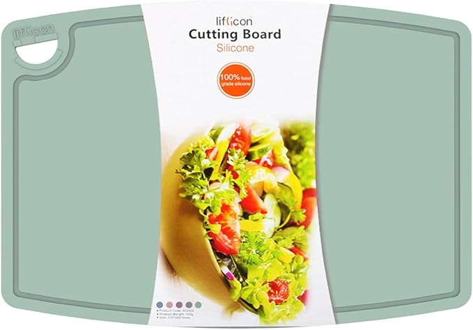 Liflicon Extra Large Thick Silicone Cutting Boards for Kitchen 14.6'' x 10.43'' Flexible Cutting Chopping Boards/Mats Non-slip Deep Drip Juice Groove, Dishwasher Safe-Light Green
