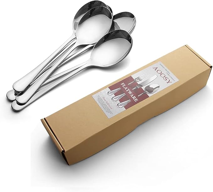 AOOSY Serving Spoons, 6 Pieces X-Large 9.8 Inches Stainless Steel Serving Spoon Catering Spoons Solid Serving Utensils Big Ladle Tablespoons for Buffet Banquet Flatware Kitchen Basics Serving