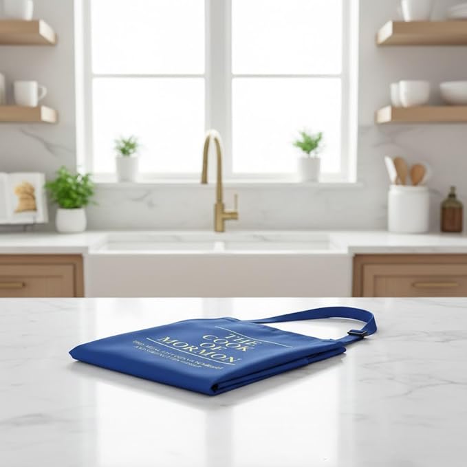 Cook of Mormon LDS Apron – Waterproof, Adjustable Neck Strap, Large Pocket, Funny Kitchen Apron for BBQ or Home Use
