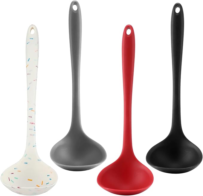 4 Pieces Silicone Ladles for Cooking - 4 Colors Middle Soup Ladle Spoon Heat Resistant Kitchen Ladle Spoons, Cooking and Serving Spoon for Soup Sauce Chili Gravy Salad Canning Pouring