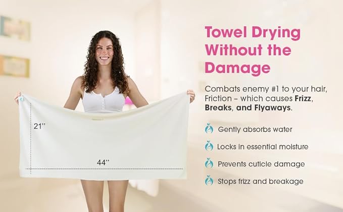Hair RePear The Ultimate Hair Towel – Standard 21" x 44" Cotton Hair Towel for Wet Hair, Anti-Frizz Microfiber Alternative, Reduces Breakage, Gentle Fast Drying, No-Slip Fit Natural Greige
