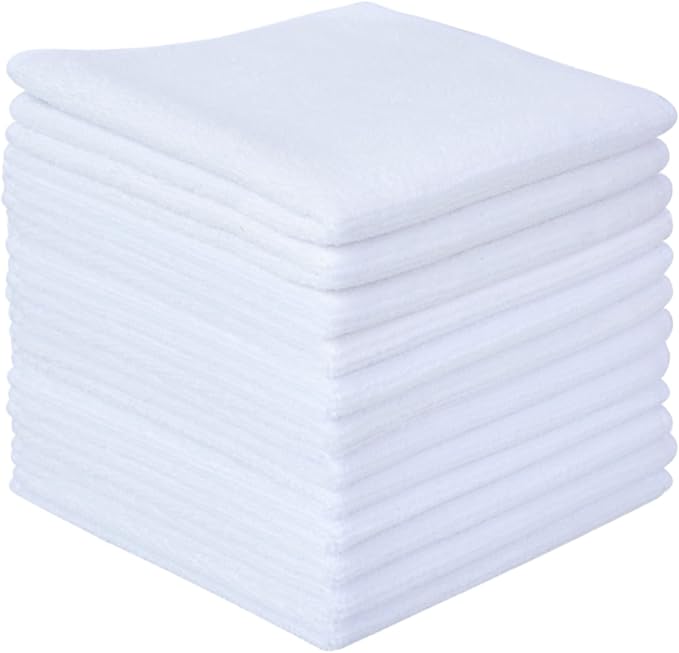 SINLAND Microfiber Cleaning Cloth Dish Cloth Kitchen No Streak Absorbent Dish Rags Lens Cloths 12Inchx12Inch 12 Pack White