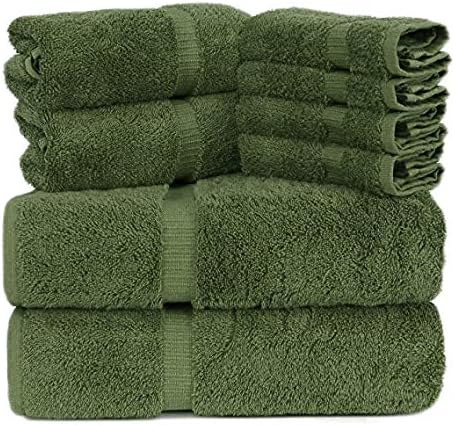 Towel Bazaar Premium Cotton Super Soft and Absorbent Turkish Towels (8-Piece Towel Set, Moss Green)