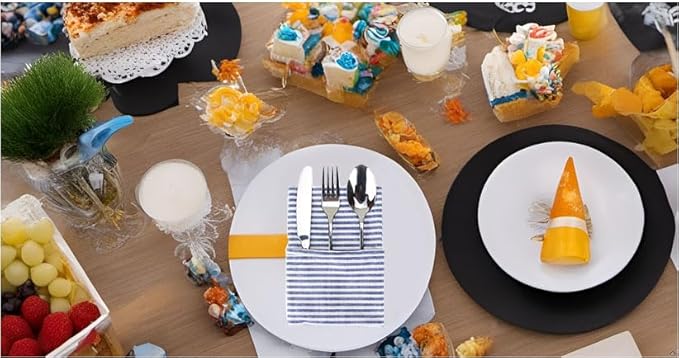 Plain Striped Cotton Linen Blended Dinner Cloth Napkins - Set of 12 (40 x 30 cm) - for Events & Home Use (Blue)