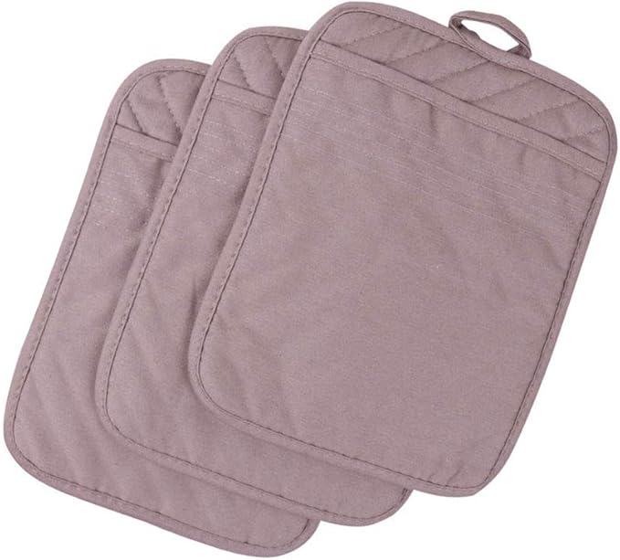 Anyi Pot Holders for Kitchen Heat Resistant, Cotton Hot Pads for Counter Table, Grey Kitchen Pot Holders with Pocket Pack of 3