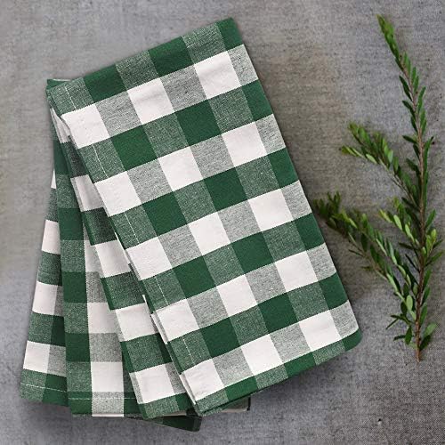 Urban Villa Kitchen Towels 100% Cotton Dish Towels for Kitchen (Set of 6) 20”x30” Dish Cloths Highly Absorbent Kitchen Linen Set with Hanging Loop Perfect for Drying Dishes Cleaning – Hunter/White