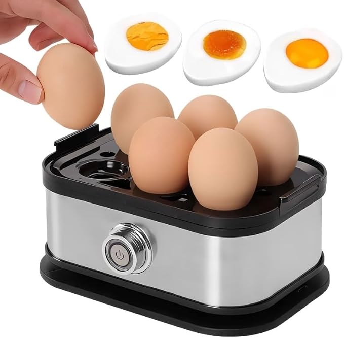 Rapid Egg Cooker Electric 6 Eggs Capacity, Soft, Medium, Hard Boiled, Poacher, Omelet Maker Egg Poacher With Auto Shut-Off, BPA Free