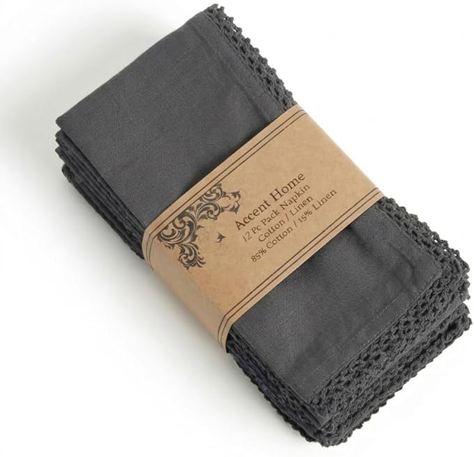 ACCENTHOME Grey Cloth Napkins Set of 12 18x18 inch Cotton Dinner Napkins - Washable Soft Premium Hotel Quality Reusable Napkins Perfect Table Napkins for Family Dinners, Weddings & Everyday Use