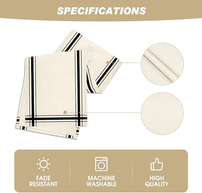 Artoid Mode Black Simple French Stripe Table Runner, Seasonal Spring Summer Kitchen Dining Table Decoration for Home Party Decor 13x72 Inch