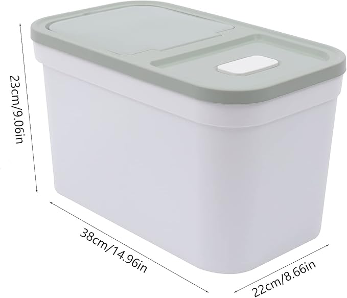 22Lbs Large Rice Storage Container, Cereal Rice & Grain Dispenser Airtight Bulk Food Storage Bucket with a Measuring Cup Rice Dispenser Dry Food Grain Dispenser for Grains Rice (Green and White)