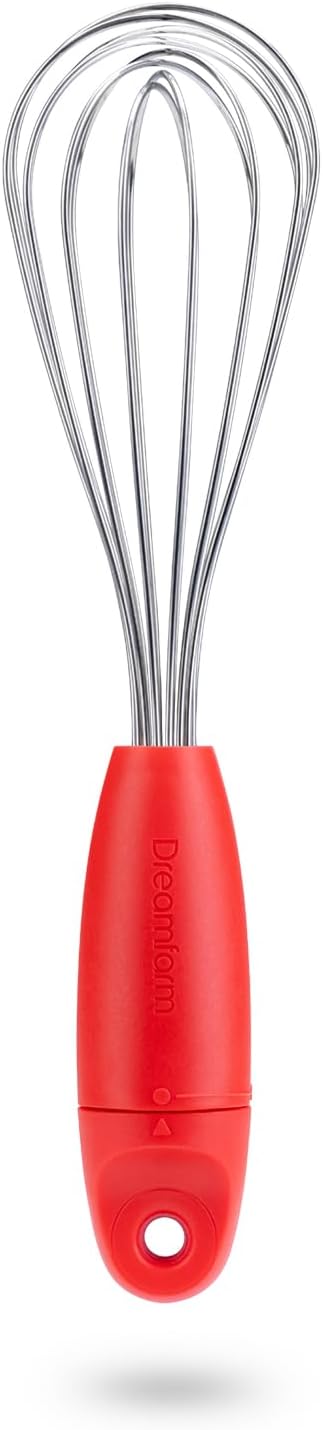 Dreamfarm Mini Flisk 3-in-1 Fold-Flat, Space-Saving Baking & Cooking Balloon Whisk, Sauce Whisk & Flat Deglazing Whisk, Stainless Steel - 9" Red