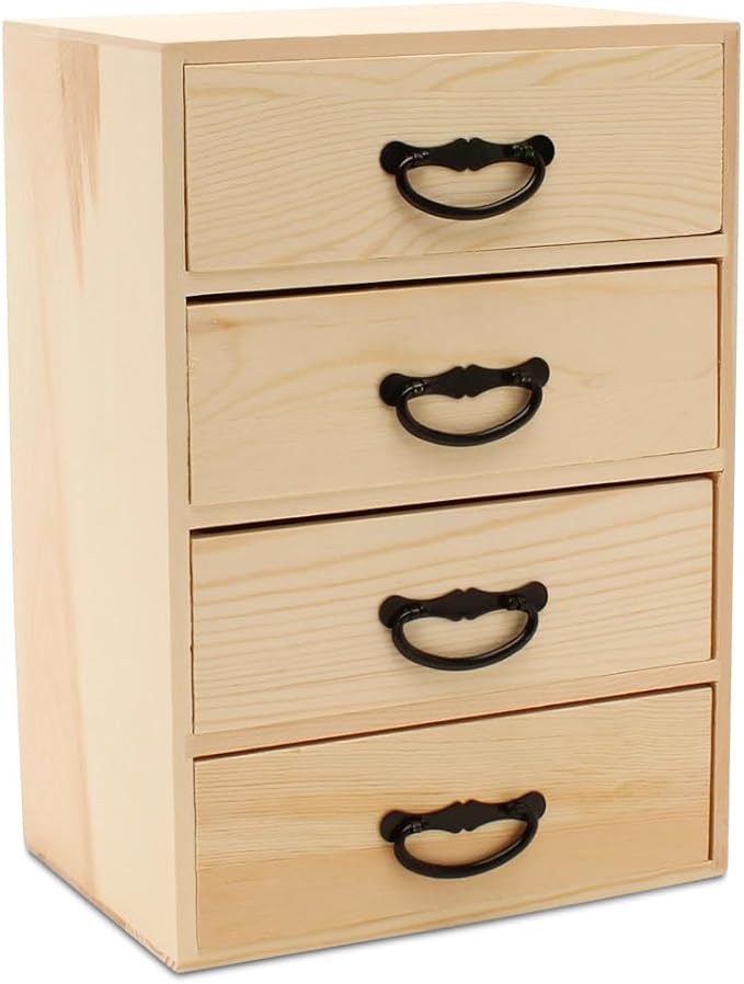 Wood Desk Organizer with Drawers for DIY Desk Storage, 11 Inch, Pack of 5, 4 Drawers w/Metal Handles for Craft Supplies/Jewelry, by Woodpeckers