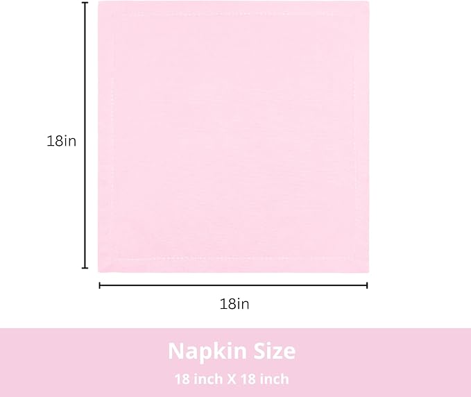 PurpleEssences Set of 6 Hemstitch Cloth Dinner Napkins 100% Cotton - Soft Durable Washable - Ideal for Wedding Spring Easter Summer - Perfect Everyday Use Table Linen 18x18 - Blush Pink