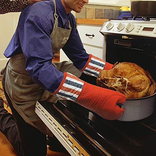 RED LMLDETA Heat Resistant 550 Degree Oven mitt, Silicone Oven Hot Mitts - 1 Pair, Extra Long Professional Baking Oven Gloves - Food Safe,Pot Holders Cooking,Grilling,Kitchen (Tangerine Mittens)