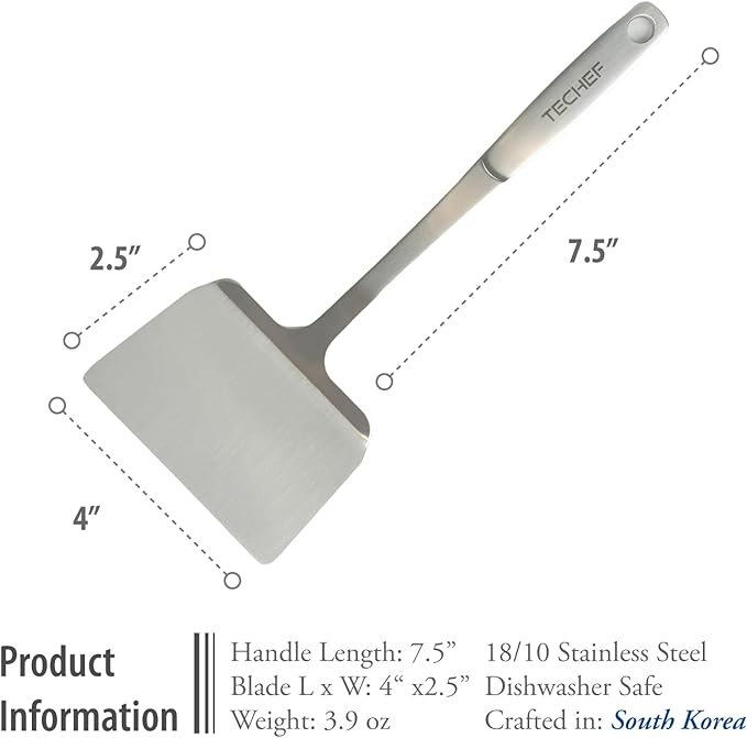 TECHEF - ChefCore 304 Stainless Steel Solid Turner Spatula with Ergonomic Handle, One-Piece Unibody Design, Rustproof & Heat Resistant, 10.5" Serving Utensil – Made in Korea