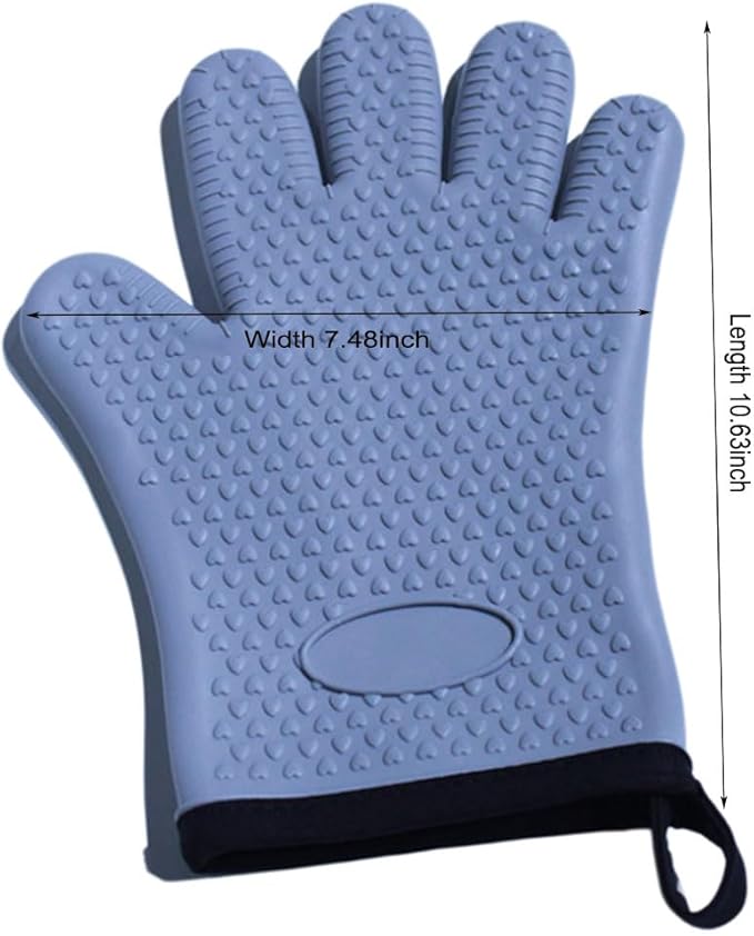 Extra Long Heat Resistant Silicone Oven Mitts Set, Non-Slip Cooking Gloves with Quilted Cotton Liner, Flexible Waterproof Pot Holders for Baking, BBQ, Grilling – 2-Pack (Grey)