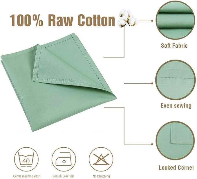 Sage Green Cloth Napkins Set of 12, 100% Cotton,Thick 220 GSM Dinner Napkins,Reusable, Absorbent & Structured, 18x18 Inch for Everyday Use, Weddings & Holiday Table Setting (Sage)