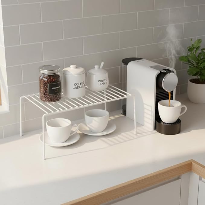 4-Pack Medium (13x8.5inch) Kitchen Organizer Rack, Kitchen Shelves for Spice Organization for Cabinet, Pantry Organizers and Storage, Spice Rack, Desk Organizer, White