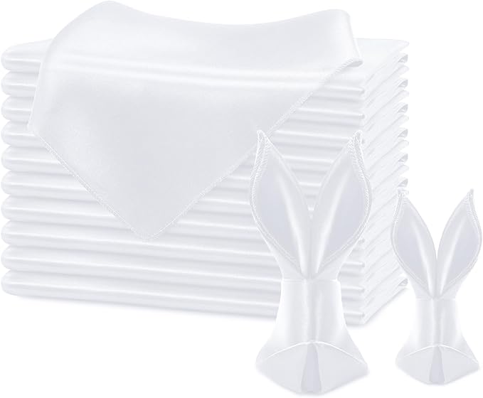 KKJIAF White Silky Satin Napkins (12 Pieces, 17x17 Inches),Washable Polyester Square Table Napkins for Wedding Dinner Party Decoration