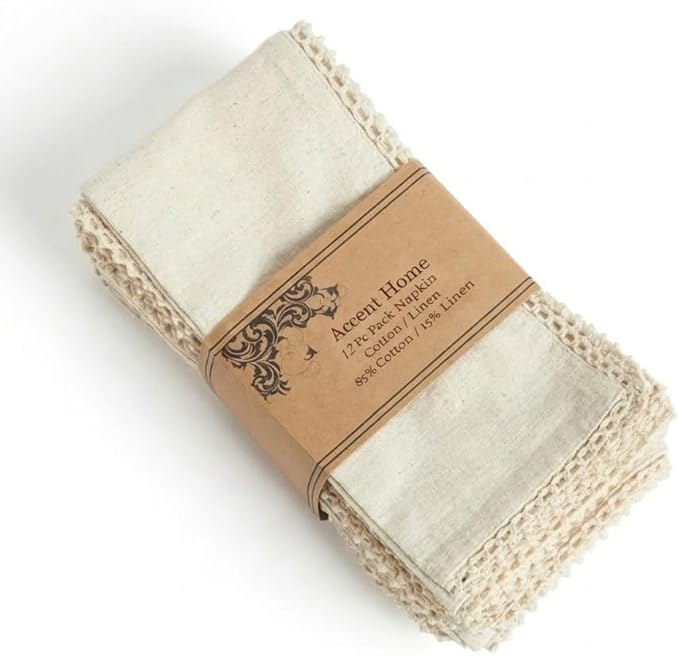 ACCENTHOME Natural Cloth Napkins Set of 12 18x18 inch Cotton Dinner Napkins - Washable Soft Premium Hotel Quality Reusable Napkins Perfect Table Napkins for Family Dinners, Weddings & Everyday Use