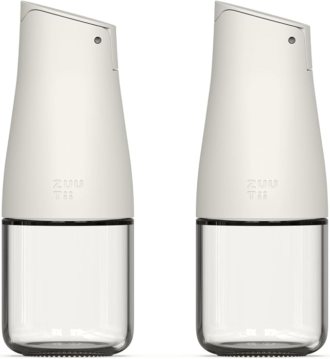 Zuutii Olive Oil and Vinegar Dispenser Bottle Set,5.8Oz Glass Oil Dispenser Set for Kitchen,Soy Sauce Dispenser Bottle with Drip Free Spout,Auto Flip and Dishwasher Safe，Light Cream