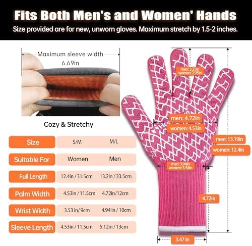 HandLove Aramid Heat Resistant BBQ Gloves – Grilling & Oven Gloves with Fingers, Silicone Grip & Long Cuffs for Cooking, Baking, and Outdoor Barbecue – Black,L