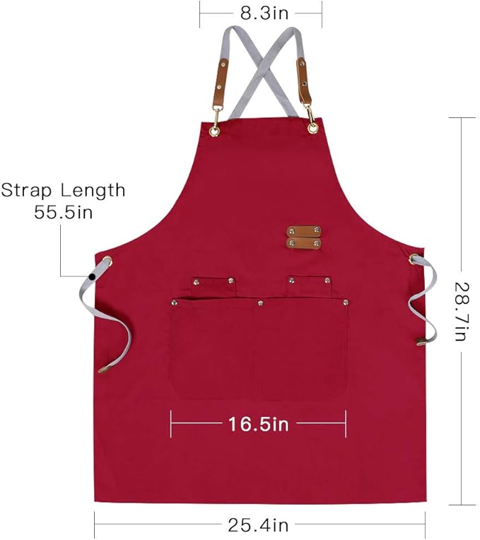 Mignongirl Chef Apron,Cross Back Apron for Men Women with Adjustable Straps and Large Pockets,Canvas,M-XXL (Red)