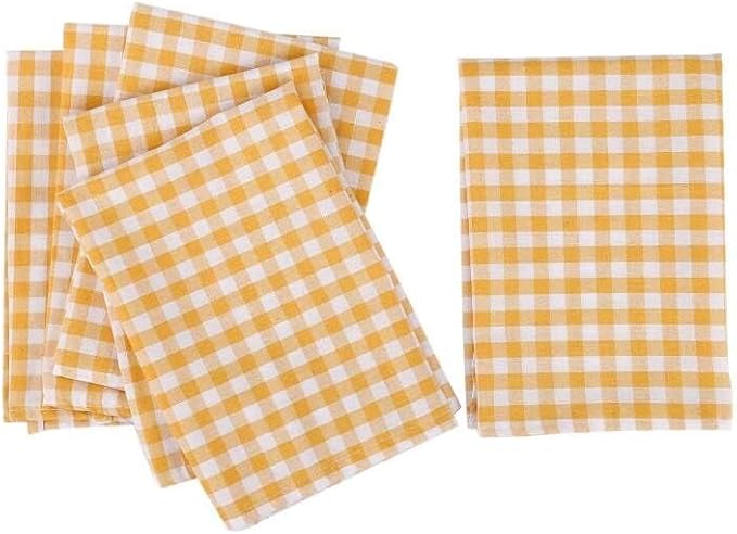 Yellow White Buffalo Plaid Cloth Napkins Set of 6, 18 x 18 Inches Washable Table Napkins, Reusable Gingham Cloth Dinner Napkins for Wedding, Parties, Thanksgiving, Christmas, Dining Celebration