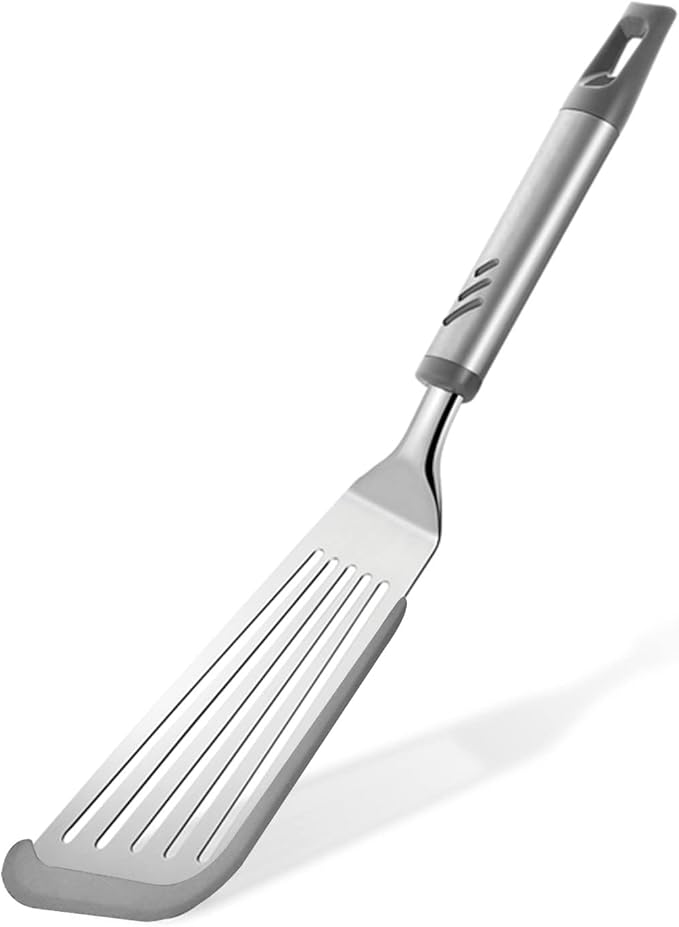Silicone Spatula - Fish Spatula for Non Stick Frying Pan - Flexible Slotted Turner for Cooking and Flipping - Stainless Steel Egg Flipper with Silicone Edge - Heat Resistant - Dishwasher Safe