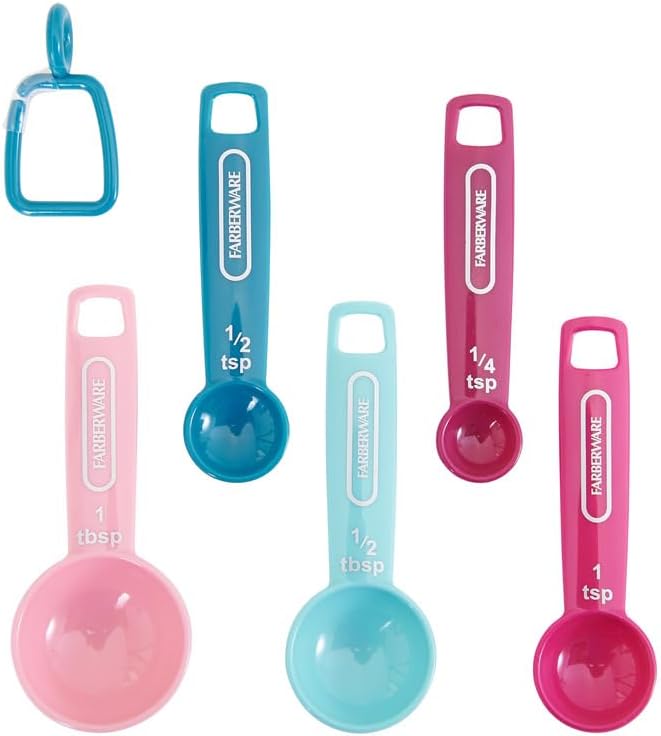 Farberware Kitchen Basics Measuring Cup & Spoon Set, 9-Piece Colorful Nesting Design with Easy-to-Read Markings - Stackable Cooking & Baking Tools with Ring Organizer, Dishwasher Safe Plastic