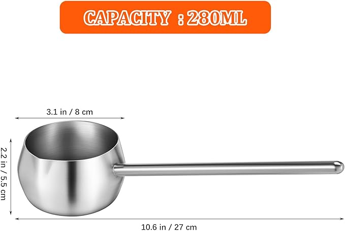 Luxshiny Stainless Steel Soup Ladle With Pour Spout Long Handle Water Oil Ladle for Kitchen Cooking Serving Soups and Drizzle Sauces Silver 280ml