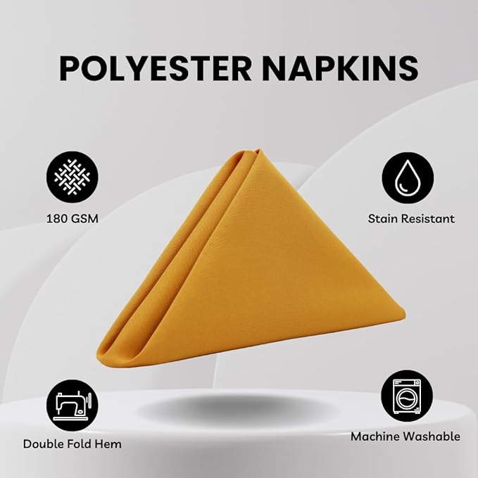 Your Chair Covers Cloth Polyester Napkins, 20 x 20 Inch, Washable Dinner Fabric Linen Napkins with Hemmed Edges for Restaurant, Wedding and Holiday Pack of 10 (Gold)