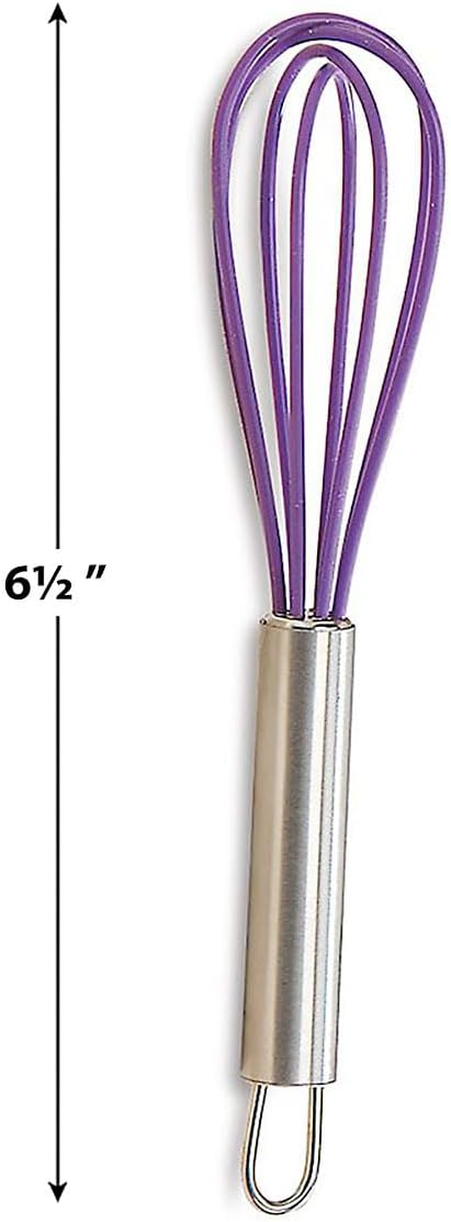 Lillian Vernon Colorful Mini Silicone Whisks Set – 5-Piece Rainbow Kitchen Utensils for Cooking, Baking, Egg Beating & Mixing, 6.5 Inch Small Non Stick Stainless Steel Wire Beaters, Dishwasher Safe