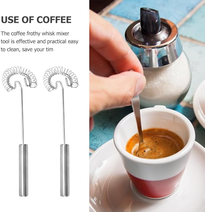 BESTonZON Manual Milk Frother and Egg Beater Handheld Whisk Stainless Steel Kitchen Mixer for Coffee Latte Hot Chocolate 2 Pack