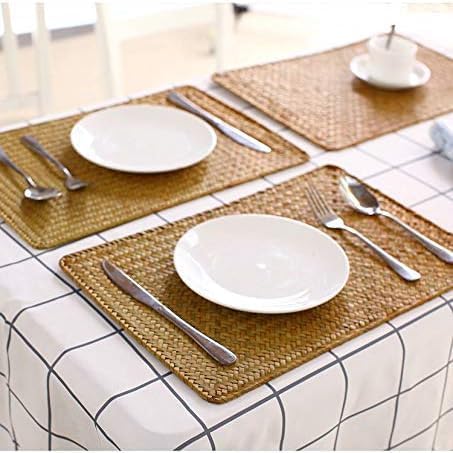 8 Pack Rectangular Woven Placemats, Rattan Wicker Table Mats, 17" x 12", Natural Seagrass Place Mats for Dining Table