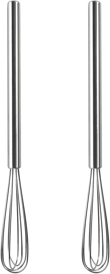 Webake 2 Pack Mini Whisks 304 Stainless Steel Small Whisks, 10.25" Coffee Whisk for Cooking Milk Egg Blending Whisking Beating Stirring