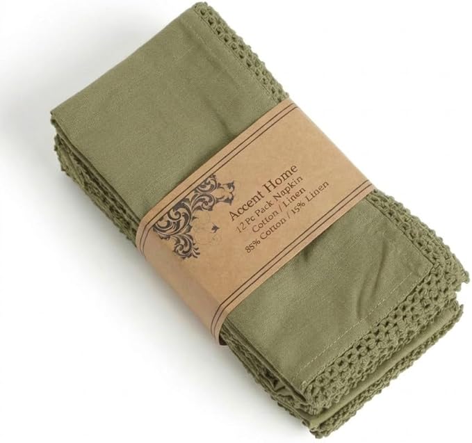 ACCENTHOME Olive Green Cloth Napkins Set of 12 18x18 inch Cotton Dinner Napkins - Washable Soft Premium Hotel Quality Reusable Napkins Perfect Table Napkins for Family Dinners, Weddings & Everyday Use