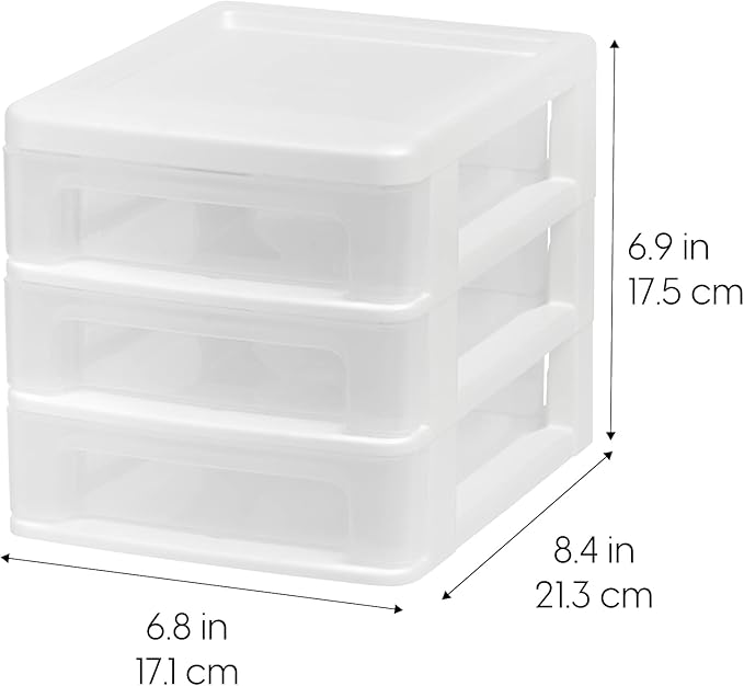 IRIS USA Small 3-Drawer Desktop Organizer, 4 Pack, Stackable, for Office, School, Stationery, Makeup Organizer, Bathroom, Utility, Medical Supplies, Desk Organizer, Versatile Storage, White