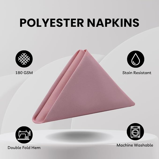 Your Chair Covers Cloth Polyester Napkins, 20 x 20 Inch, Washable Dinner Fabric Linen Napkins with Hemmed Edges for Restaurant, Wedding and Holiday Pack of 10 (Dusty Rose)