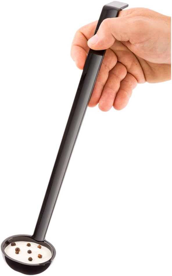 Restaurantware 1 Ounce Serving Ladle 1 Hook Handle Portion Ladle - Dishwasher-Safe Reusable Black Plastic Gravy Ladle For Stirring Pouring And Serving